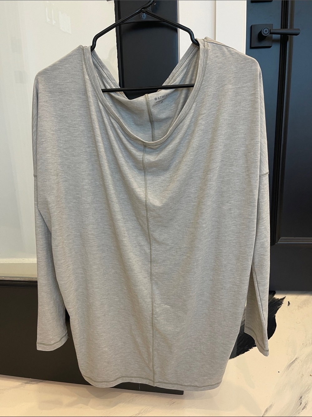 Athleta Heather Light Gray Draped Back Long Sleeve Top